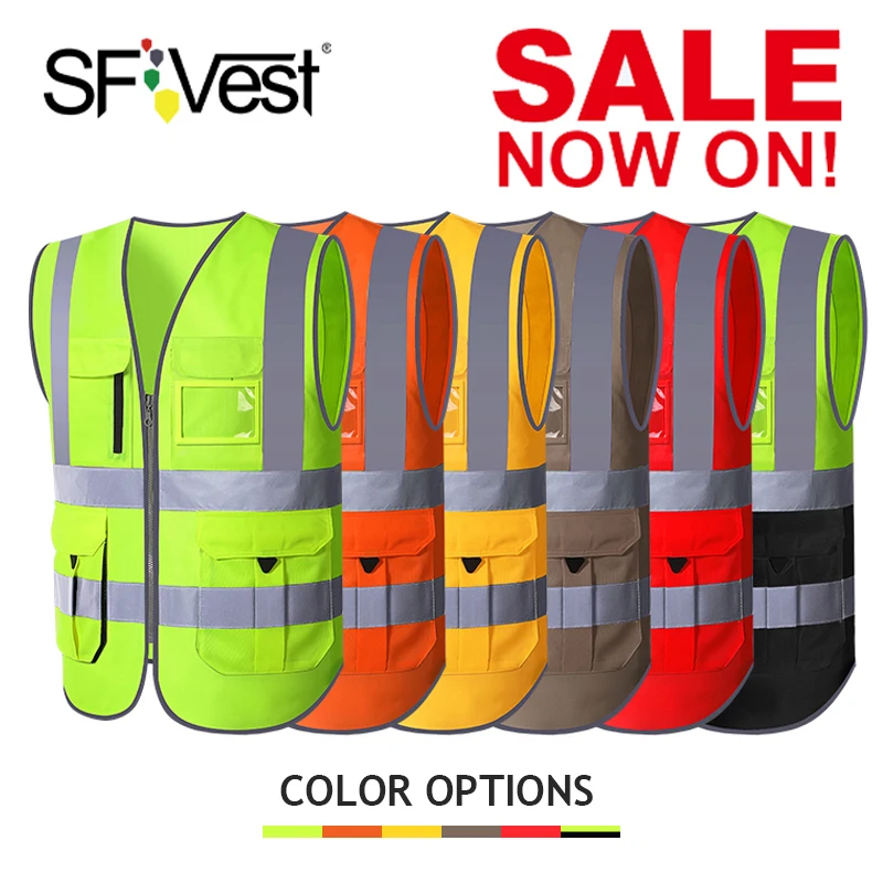 SFVest Logo Customized Reflective Safety Vest Work Clothing Multi Pockets Workwear Waistcoat Men Women