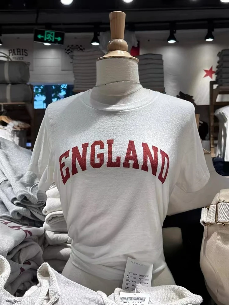 Женская хлопковая Футболка с круглым вырезом коротким рукавом и принтом букв