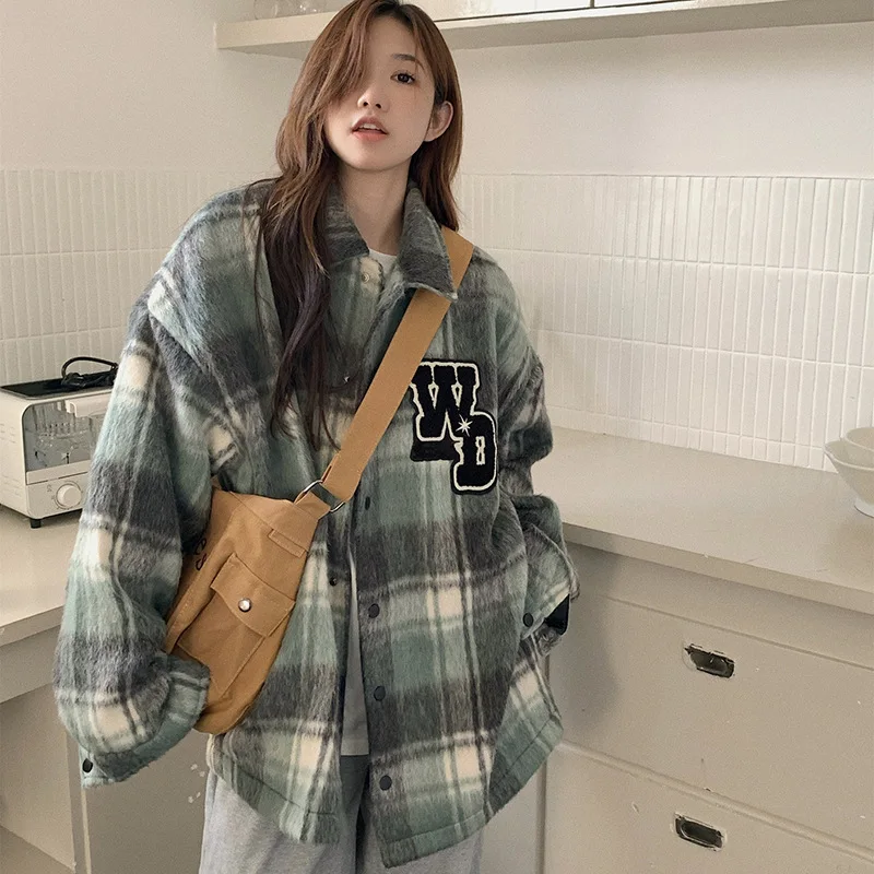 

Women Coat Winter 2022 Fall and Winter Fashion New Casual Loose Korean Version of Thickened Plaid Jacket Female