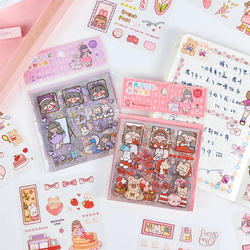 

20 Pcs Cute Girly DIY PET Material Collage Sticker Pack Journaling Stationery Decoration Stickers Scrapbook Stationery Supplies