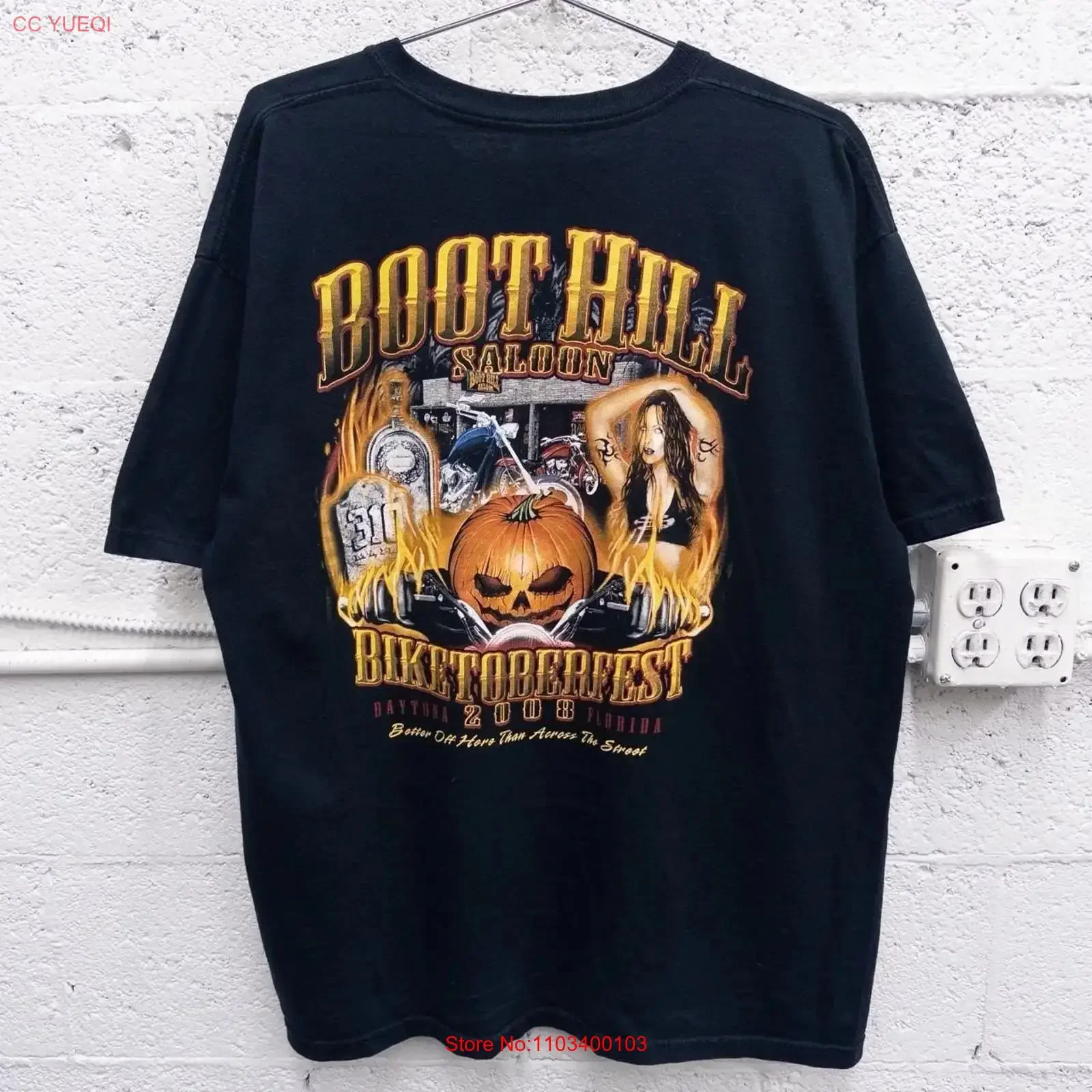 Фото Футболка Boot Hill Saloon Biker Girl черная в винтажном стиле, размер XL, для Байкетоберфеста, винтажная, с эффектом потертости, с графическим принтом, модная, эластичная №1