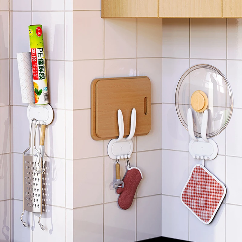 

New Rabbit Wall Multi-purpose Storage Rack Bathroom Toothbrush Towel Holder Door Key Bag Hanger Hook Kitchen Pot Lid Tissue Rack