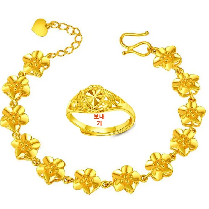 [Ring for Free] Women Bracelet Rose Heart-Shaped Gold-Plated No Fading Vietnam Gold Jewelry Gift