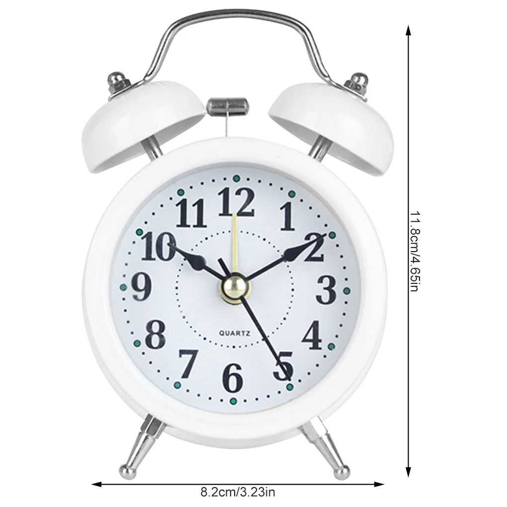 Retro Twin Bell Metal Desk Table Analog Clock Silent With Ni