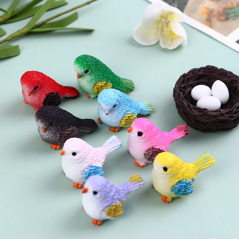 

4Pcs Cartoon Colorful Fly Bird Sparrow Small Statue Miniature Figurine Ornament