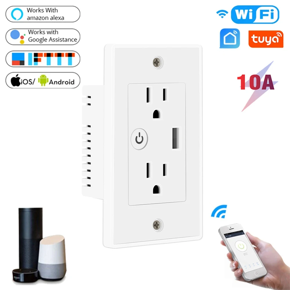 

Tuya Wifi Smart Socket US 10A Plug Outlet Charger USB Charging Timing Life App Voice Control For Google Home Alexa Tmall Genie