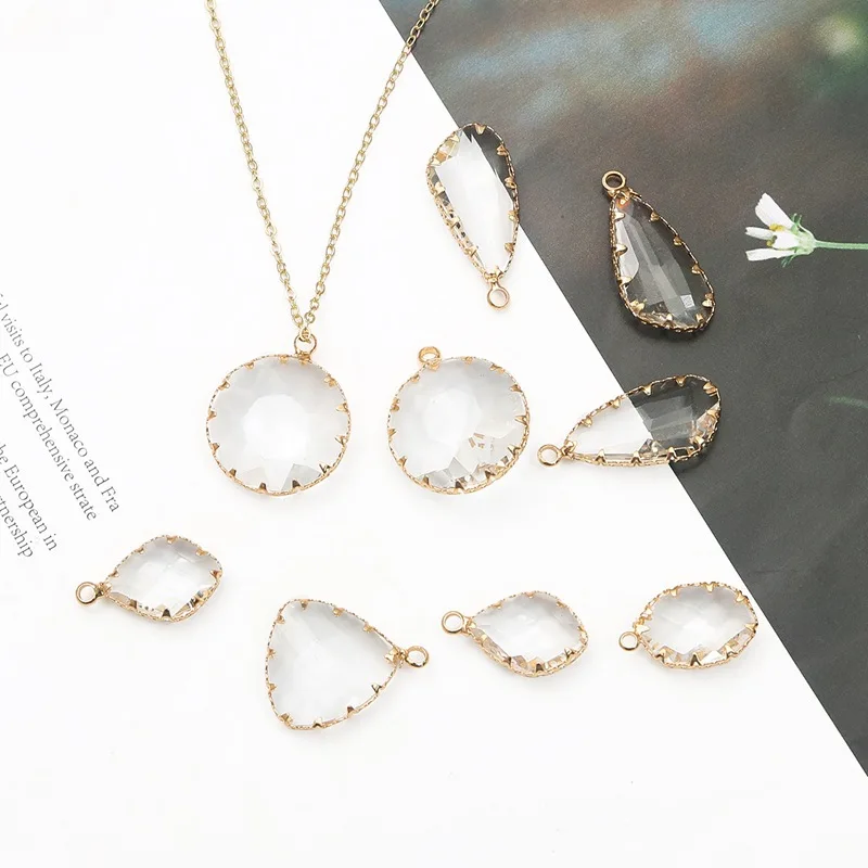 

1pcs Copper Glass Charms Transparent White Crystal Pendant for DIY Jewelry Makings Necklace Keyblauk Accessories Supplies