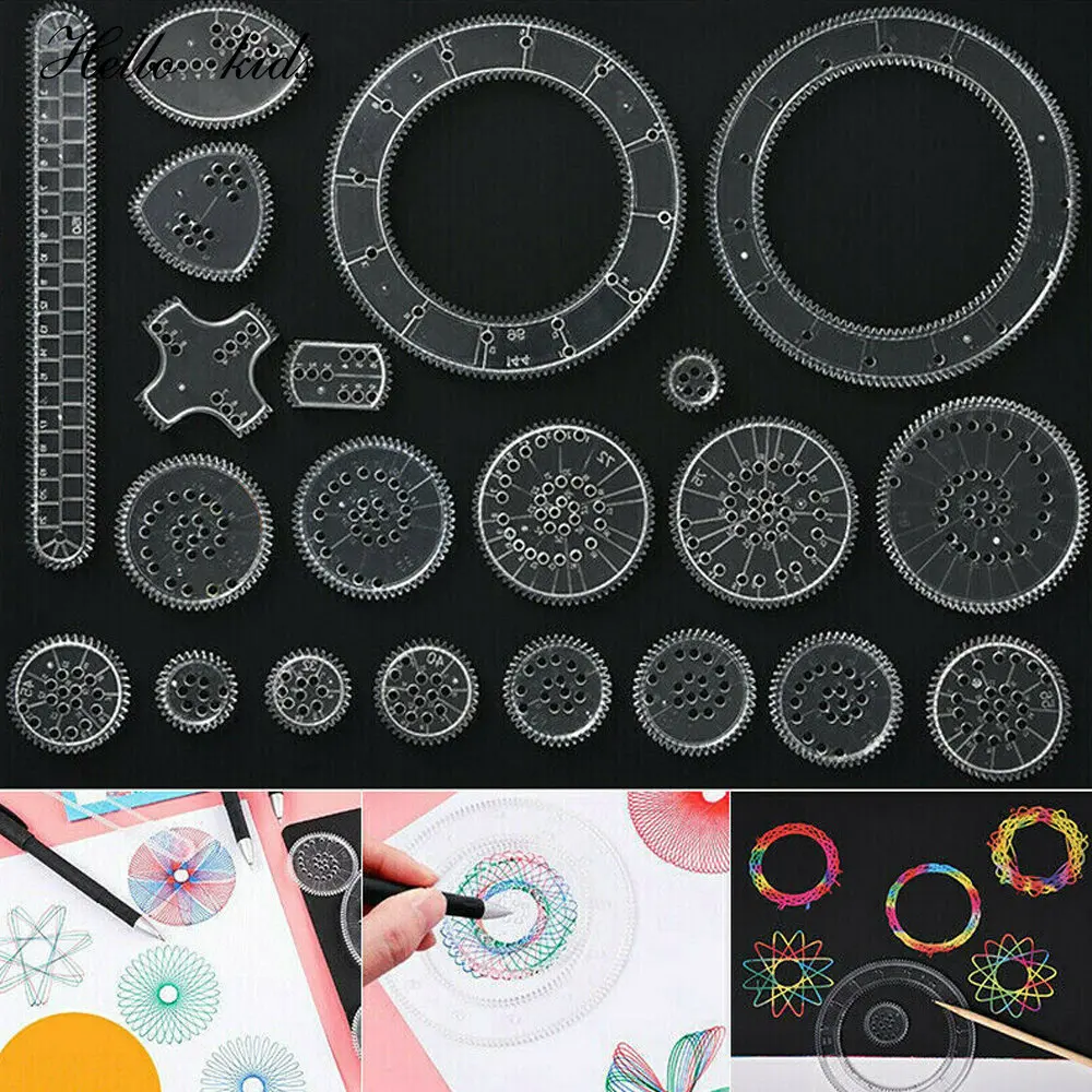 

22pcs Spirograph Drawing Toys Set Interlocking Gears & Wheels Geometric Ruler Drawing Accessories Creative Educational Kids