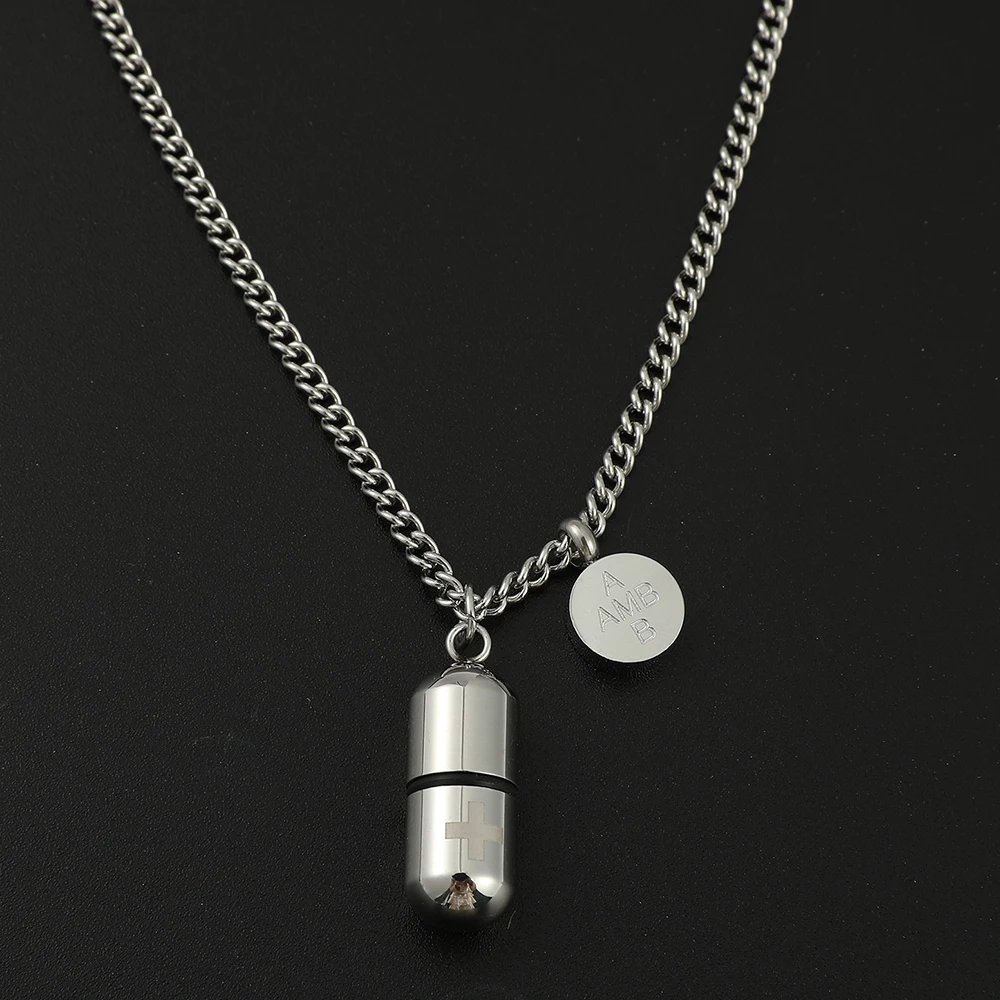 

Мужское ожерелье, полые таблетки, похожие на таблетки для женщин, медицинские препараты из нержавеющей стали, открывающийся ясень, кремация...