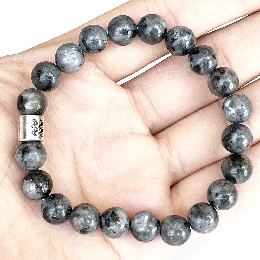 Ruberthen женский модный браслет со знаком зодиака Водолей 8 мм серый ларвикит