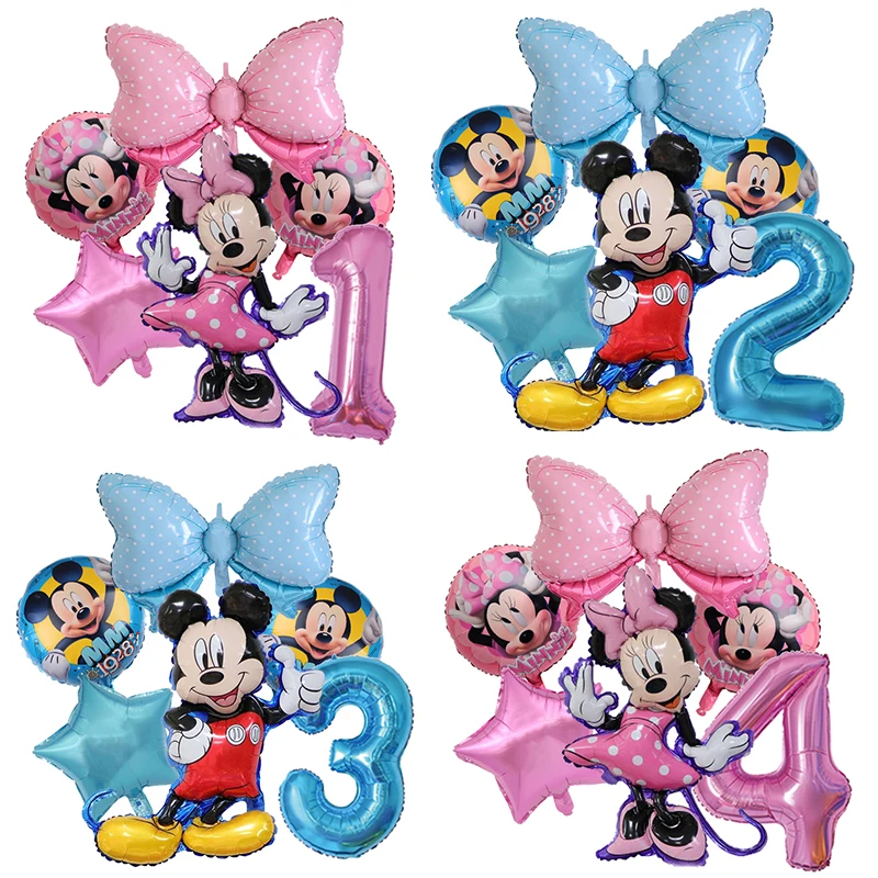 

6pcs setDisney Mickey Minnie Balloon 32inch Number Inflatable Foil Ball Kids bow balloon Birthday Decoration Baby Shower Balloon