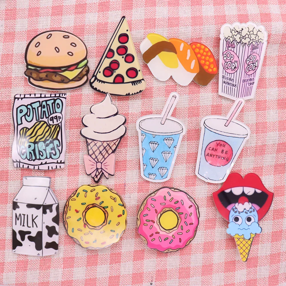 1 шт. акриловая брошь в виде молочного гамбургера пиццы пончика заколка хорошего