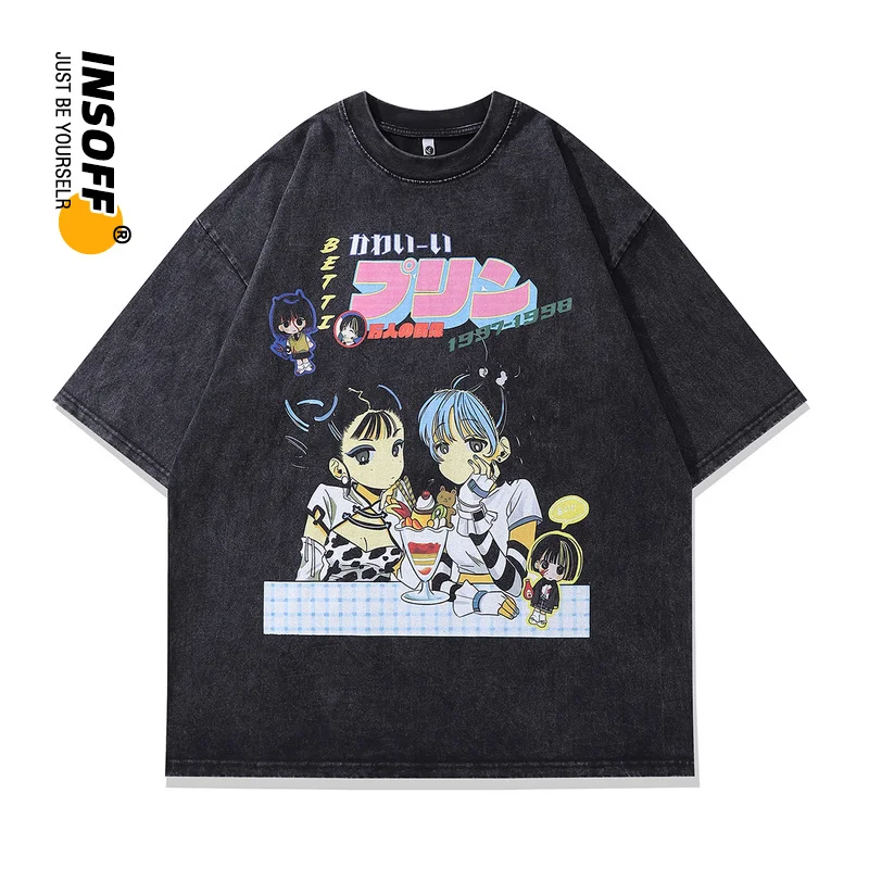 

Original Designer Harajuku Anime Printed 100% Cotton Washed Oversize Japanese Cartoon Streetwear Y2k Style Men and Women T-shirt