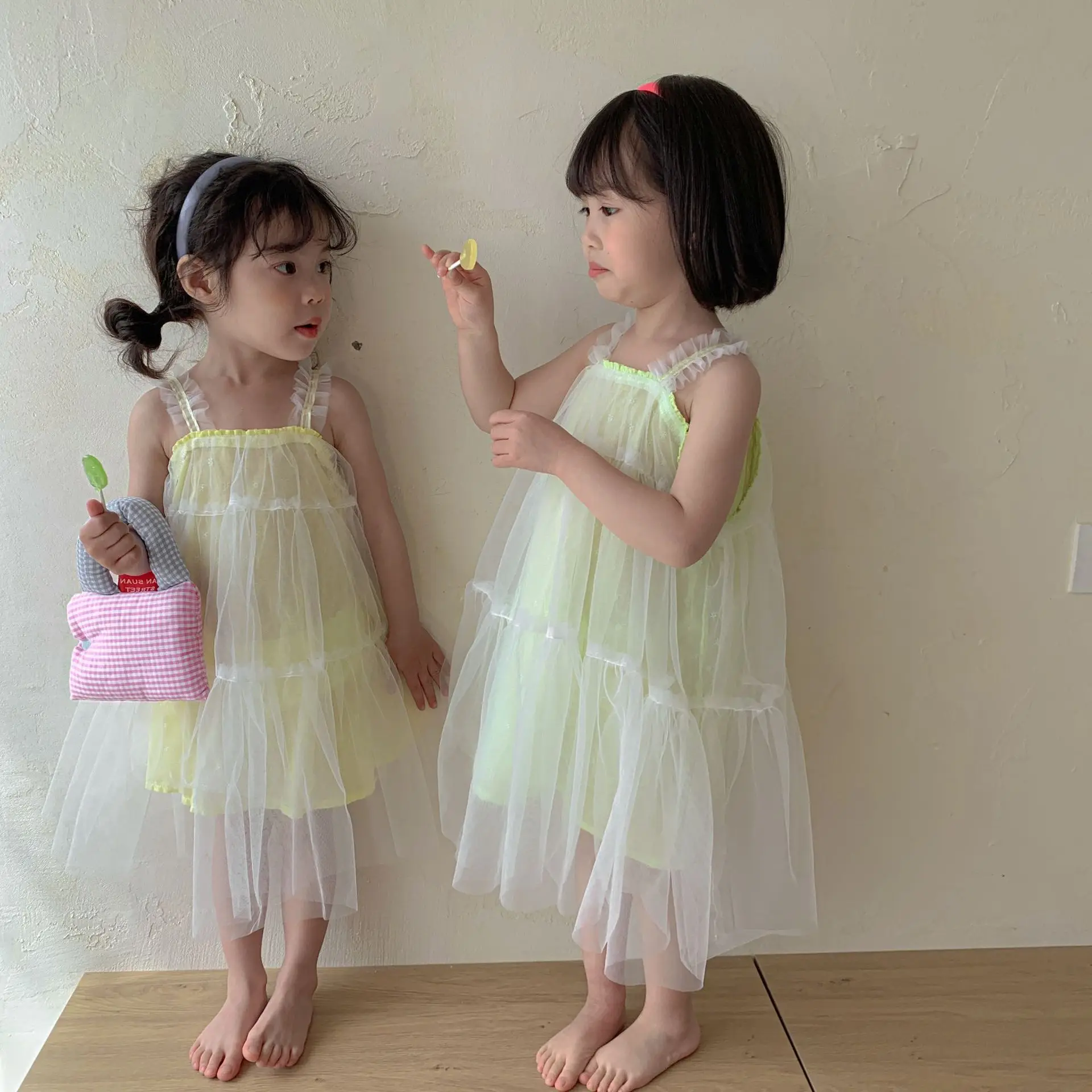 

Korean children's clothing summer little girls fluffy mesh suspender skirt children's cool dress princess skirt