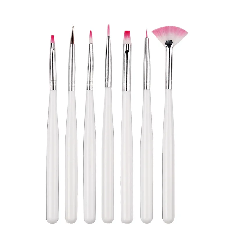 

7 Pcs Pro Acrylic Nail Art Brush Set Tool White Color Painting Drawing Carved Pen for False Nail Tips UV Nail Gel Polish Brushes