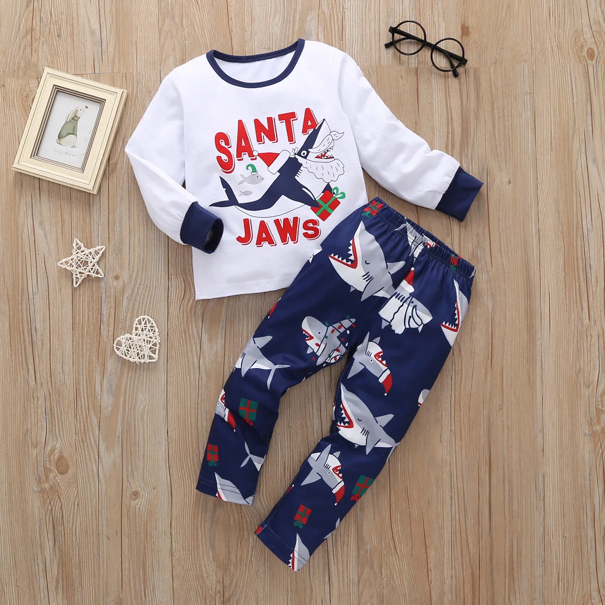 New 2021 Baby Christmas Clothes 2pcs Toddler Kids Long Sleeve Gray Set Girls Boys Outfits Dinosaur Sleepwear 0-5Y | Детская одежда и