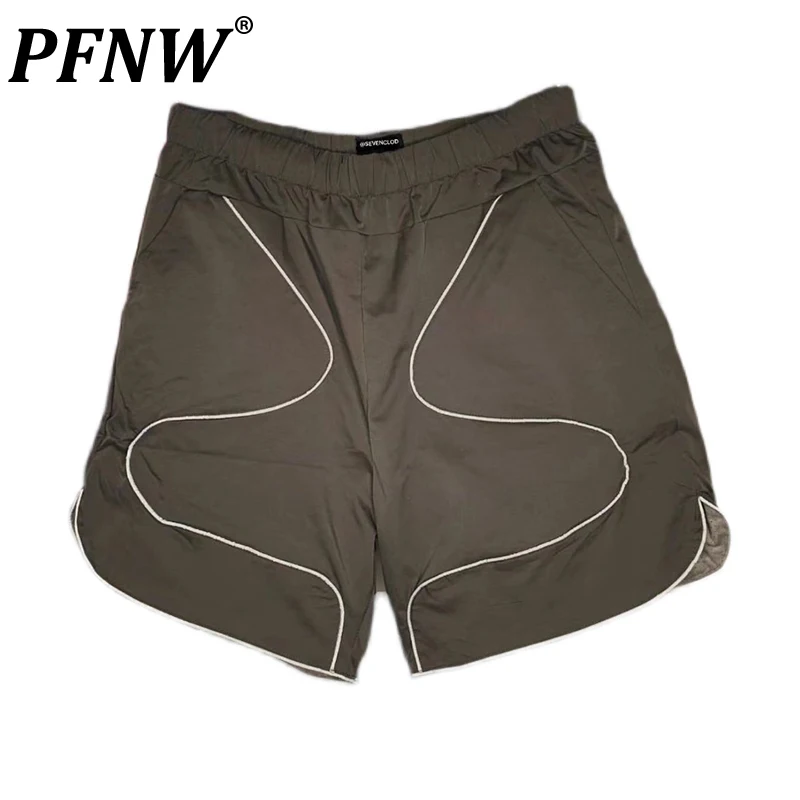 

PFNW Summer New Men's High Street Loose Nylon Reflective Geometric Shorts Trendy Stitching Elastic Waist Cool Sportpants 12Z1400