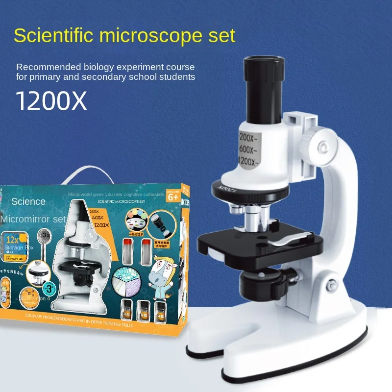 

Children's Hd 1200 Times Microscope Toy Set Primary and Secondary School Students' Science Experiment Toy Educational Science an