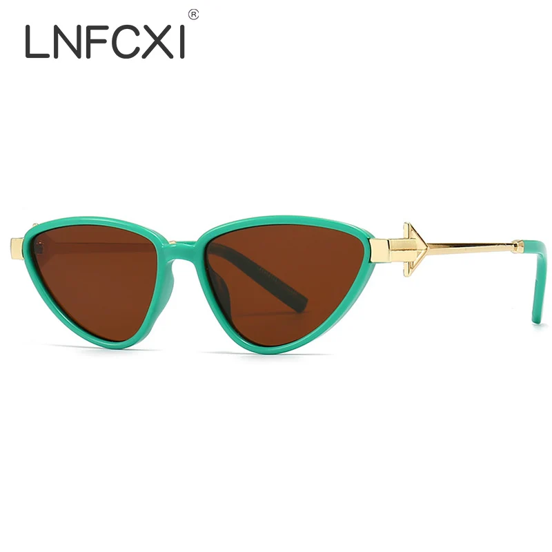 

LNFCXI Luxury Punk Cat Eye Sunglasses Women Brand Designer Arrow Leg Green Vintage Men New Sun Glasses Shades UV400