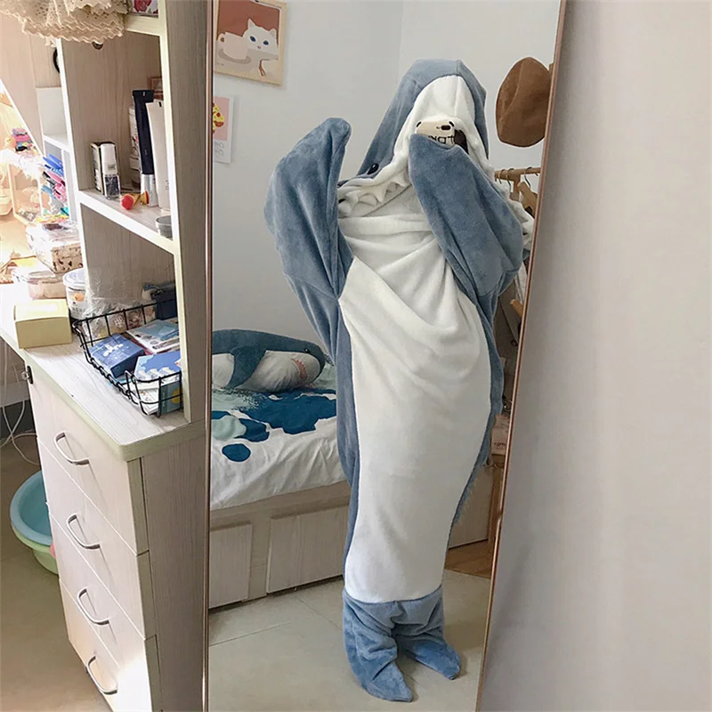 

Носимые одеяла акулы Толстовка для женщин флисовые Кигуруми для мужчин с рукавами Мягкий Уютный спальный мешок Акула мужские пижамы акулы