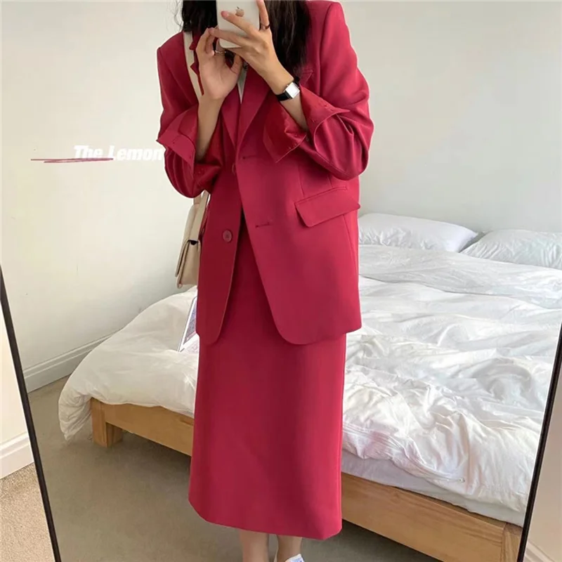 M GIRLS  Spring Suits Mid-Calf Single Breasted  Blazer and Skirt  Women Suits Office Set Skirt Office Lady Skirt Suits