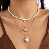 new fashion boho pearl necklace vintage multilayer necklaces for womens clavicle chain heart pendant jewelry girls party gifts