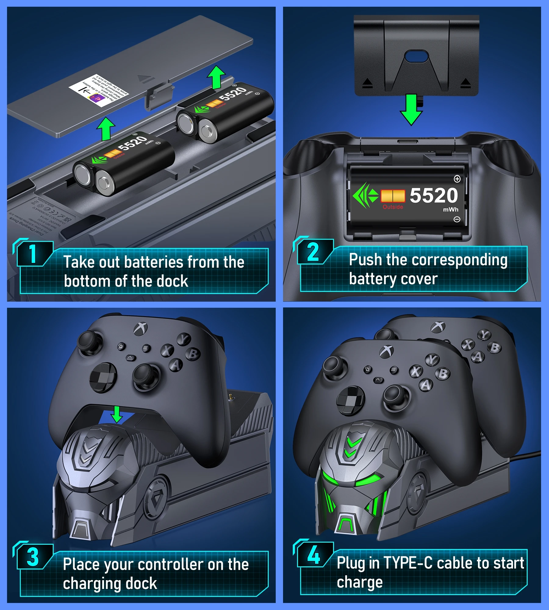 Док-станция для зарядного устройства DinoFire Xbox One/S/X | Беспроводной контроллер Series X/S