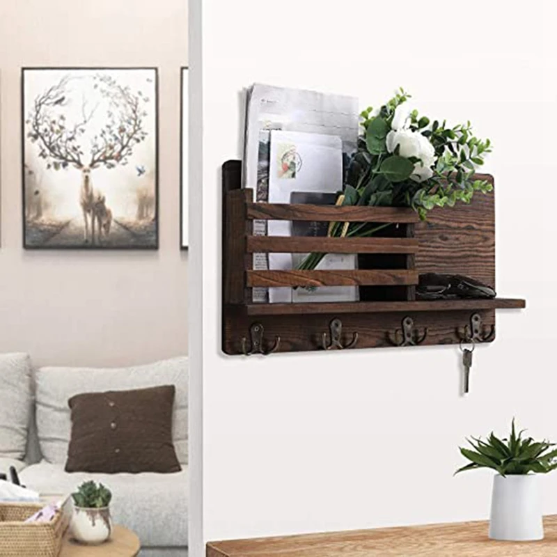 Настенный держатель для почты деревянный органайзер сортировки с 4 двойными