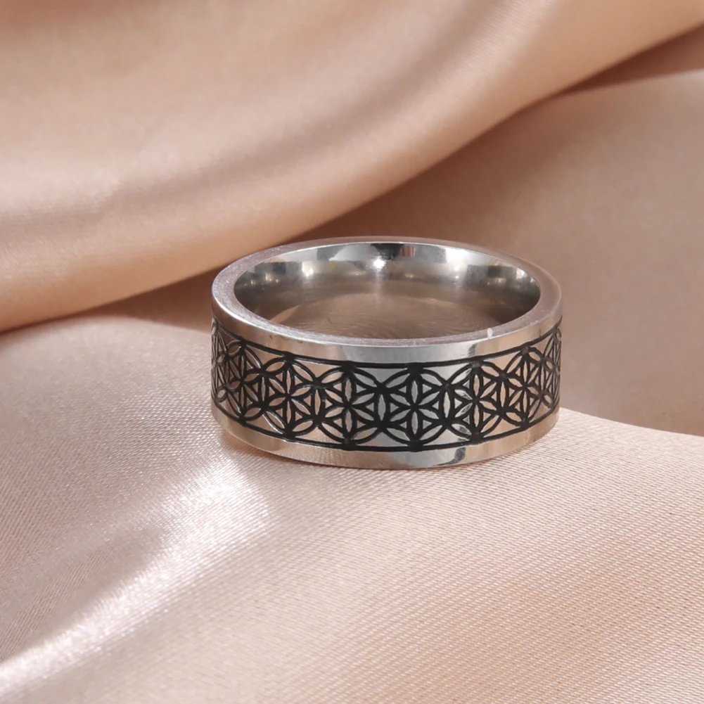 

Corrosion Stainless Steel Rings Smear Loop Six-petal Flower Circle Rings Vintage Men's Rings Jewelry for Birthday Gifts