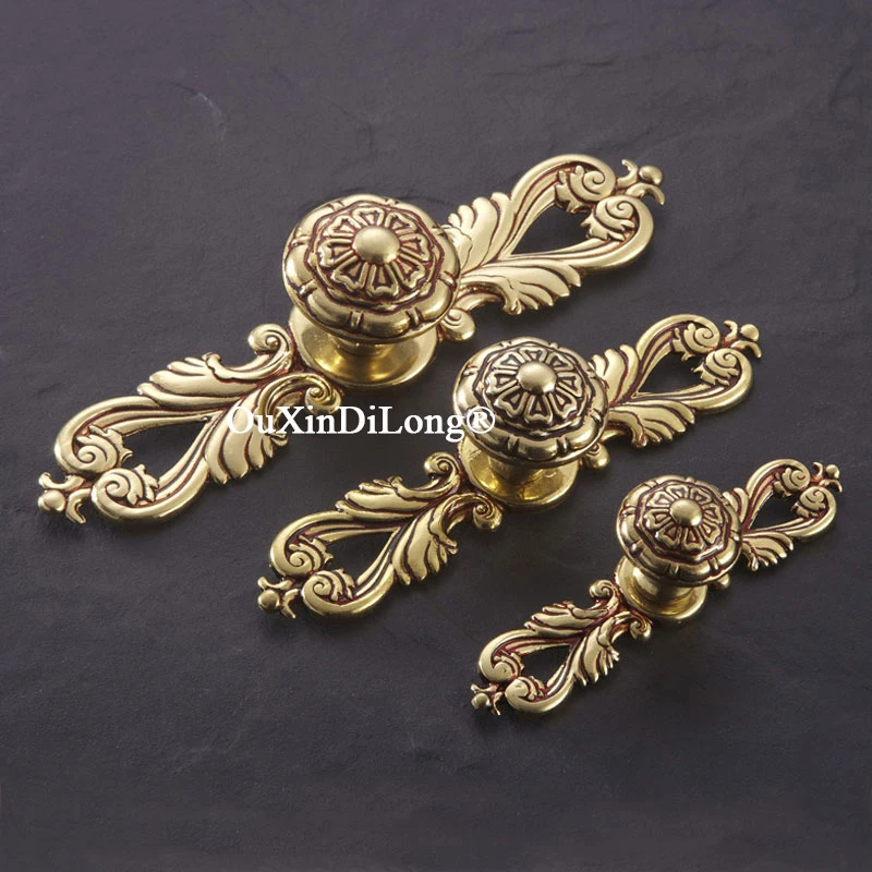 

European Antique 4PCS Solid Pure Brass Furniture Handles Drawer Pulls Cupboard Wardrobe Kitchen Shoe TV Wine Cabinet Pulls Knobs