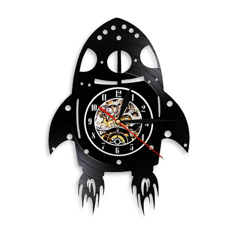 

Rocket Ship Decorative Wall Clock Modern Design Make From Vinyl Record 12" Clock Nursery Wall Art Decor For Kids' Room