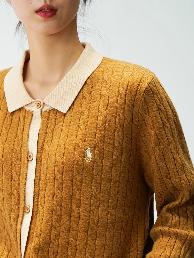 Inner King ~~ ~ Флисовый женский вязаный кардиган с воротником-поло в стиле ретро витой