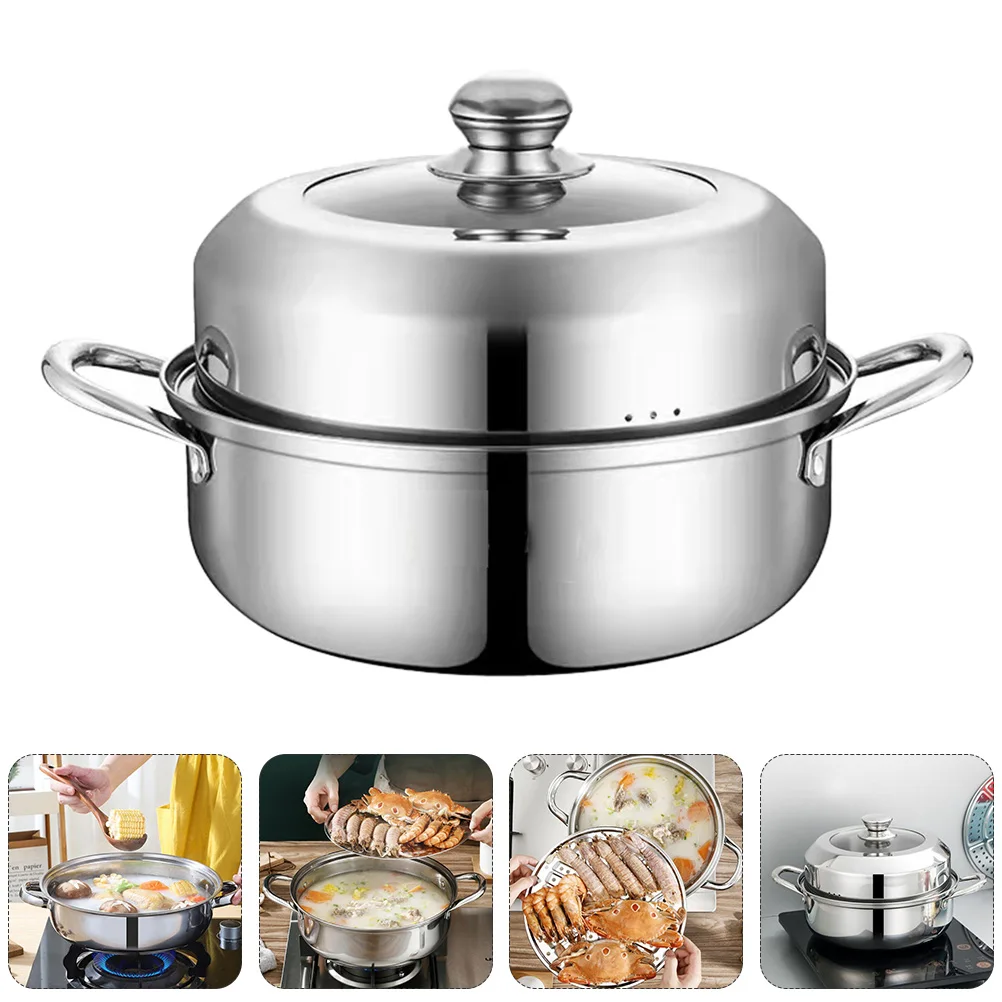 

1Pc Steamer Pot Stainless Steel Steamer Multifunctional Cooker Steaming Pot Soup Pot Home Cooking Supply Kitchen Food Cooking