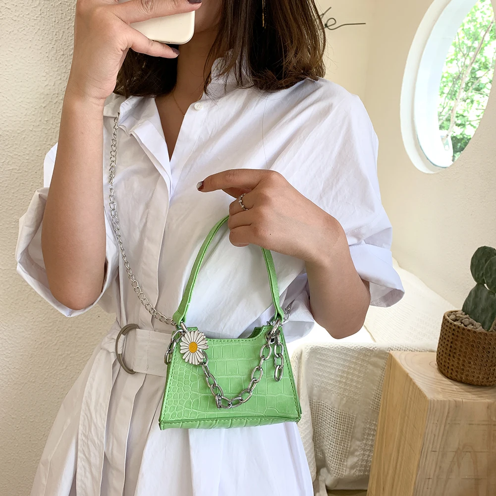 

Fashion Exquisite Shopping Bag Stone Pattern Shoulder Totes Bag Women Daisy Flower Chain Mini Crossbody Handbag