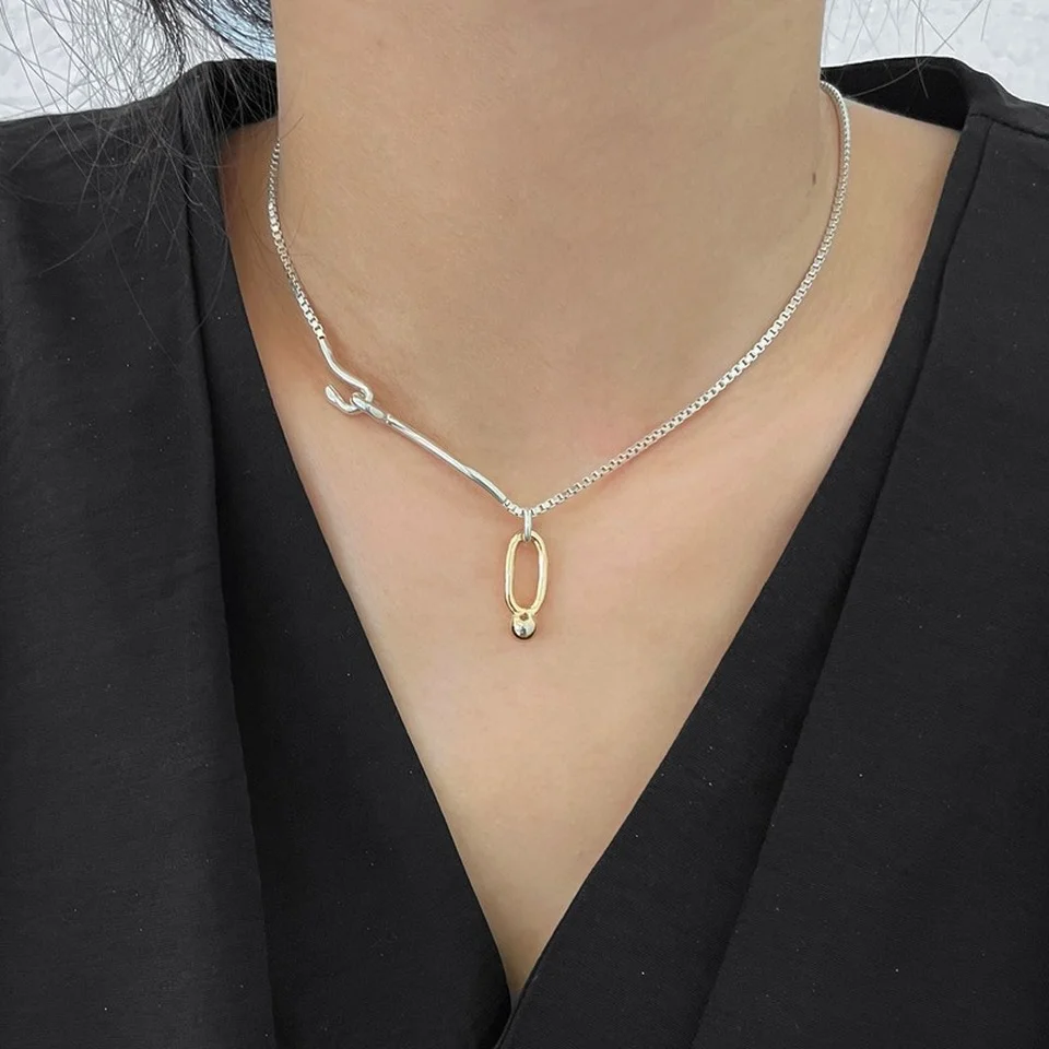 

CDJAIME Geometric Metal Pendant Necklace for Women INS Trendy Splice Clavicle Chain Birthday Party Jewelry Anniversary Gifts