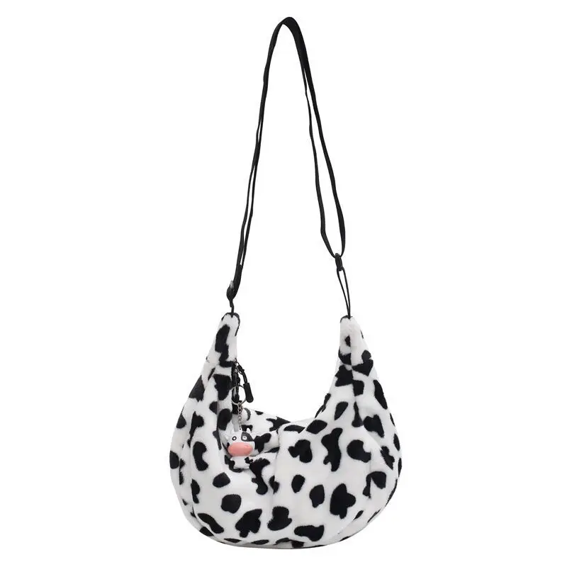 

Зимняя вместительная плюшевая сумка, женская модная подходящая ко всему плюшевая сумка через плечо, сумка для вареников с коровьим узором