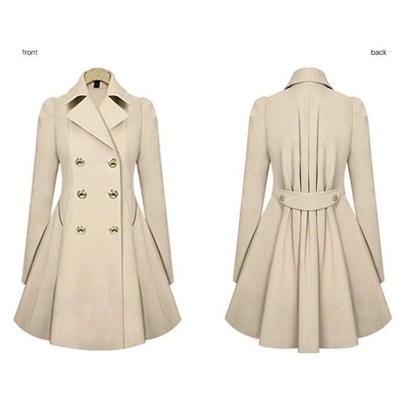 Женское двубортное пальто средней длины длинное офисное с баской ветровка 2021 |