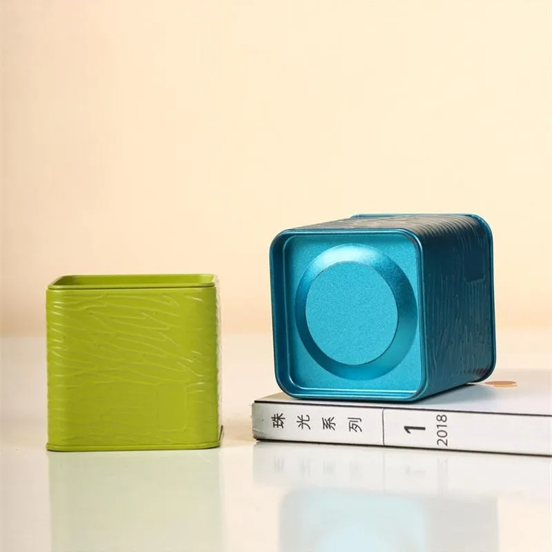 Портативная однотонная квадратная жестяная мини-коробка чайная герметичная
