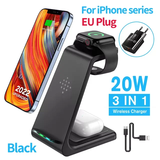 New Arrival 20W Wireless Charging Stand 3 in 1 Wireless Chargers Dock for Apple Watch 6 SE 5 4 3 2, Airpods 2/Pro, iPhone 13/13