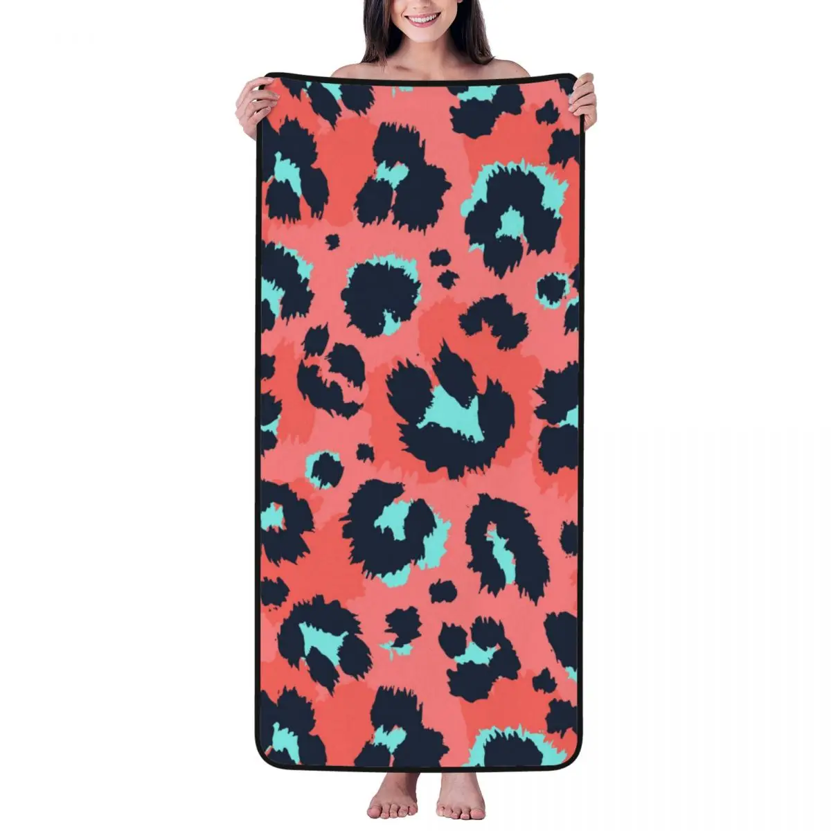

Pink-Blue Leopard Beach Towel for Adult Kids Microfiber Bath Towel Blanket for Camping Swim Pool Travel Beach Gym