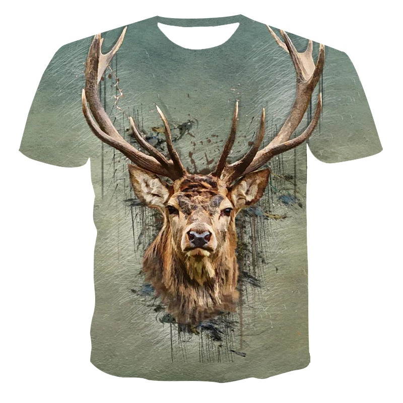 

Summer Deer T-shirt 3D Print Animal Women's/Men's Outdoor Sports T-shirt Popular Deer Round Neck Short Sleeve T-shirt Tees