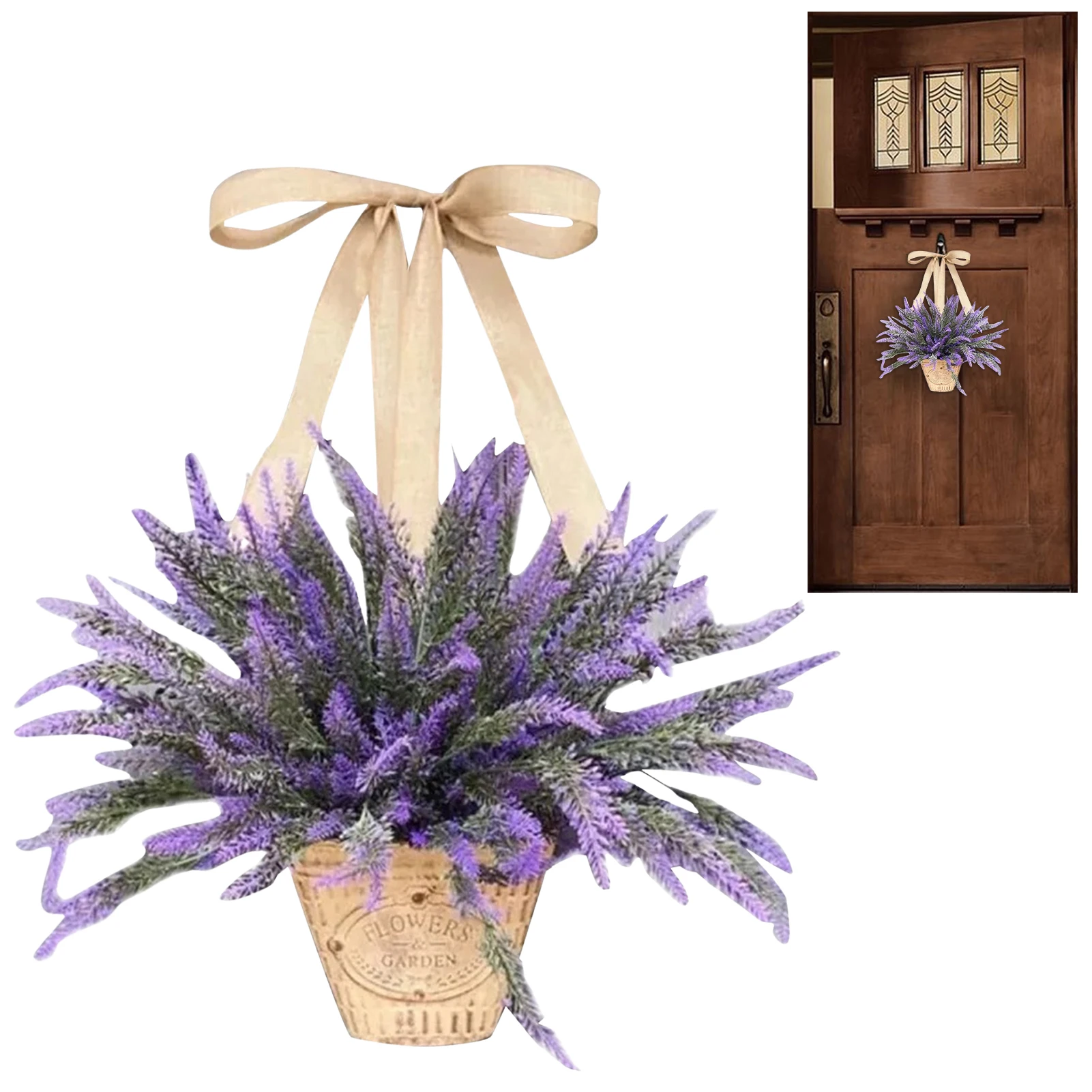 

Lavender Basket Wreath Summer Welcome Front Door Wreaths Farmhouse Flower Garland For Festival Celebration Front Door Wall