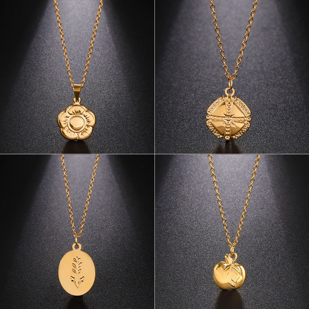 

Amaxer Delicate Feather Clover Apple Necklace Handmade Stainless Steel Charm Choker For Women Girl Wedding Jewelry