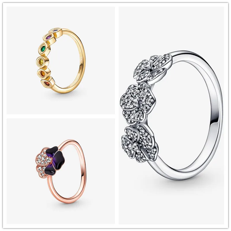 Тройное кольцо с темно-фиолетовым цветочным рисунком в стиле Панси новая