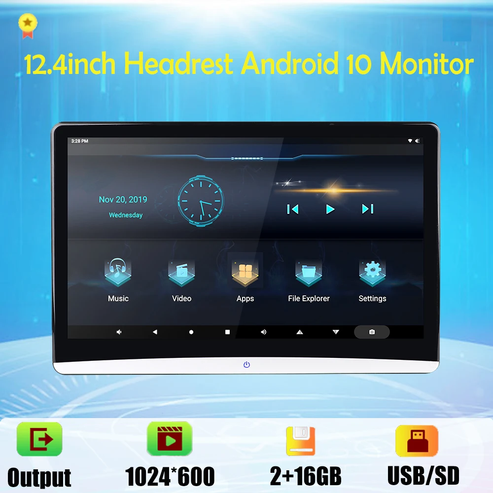 

12.4 Inch Android 10 Car Headrest Monitor Same Screen 4K 1080P Video IPS MP5 WIFI/Bluetooth/USB/SD/HDMI/FM/Mirror Link/Miracast