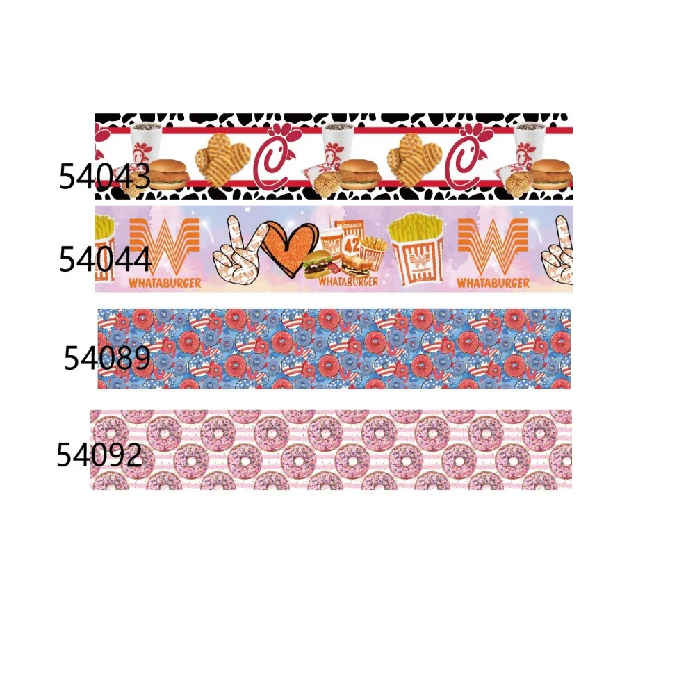 

Hamburger and Donut Food Grosgrain Ribbon 25mm Printed 10yards for DIY Hair Bow Party Holiday Decoration