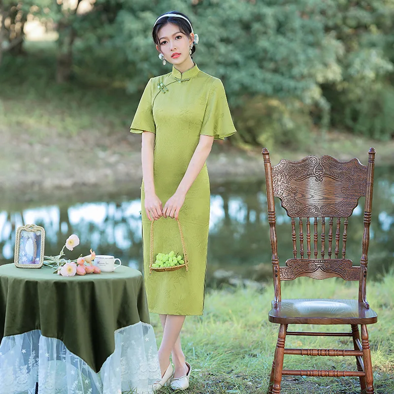 

Женское Новое Зеленое Длинное платье Qipao, классическое пикантное облегающее вечернее платье в традиционном китайском стиле