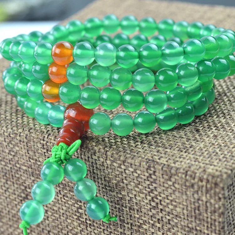 

Natural 6mm Green Agate Beaded Bracelet Tibetan Buddhist 108 Pcs Necklace Jewelry Gourd Mala Prayer For Meditation Drop Shipping