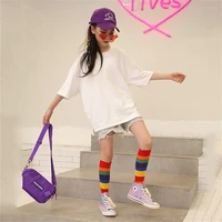 spring and autumn new rainbow candy striped childrens middle tube socks trendy boys and girls baby trendy knee socks