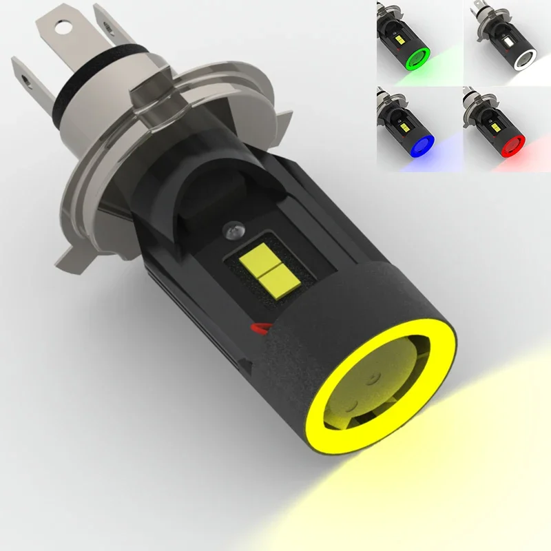 

1x Автомобильная фара Plug & play H4 LED 5 цветов, угловой глаз в одном, Ближний и Дальний свет, HS1 P43T, лампочка для двигателя автомобиля, цвет-белый, 6000K, 12/24V